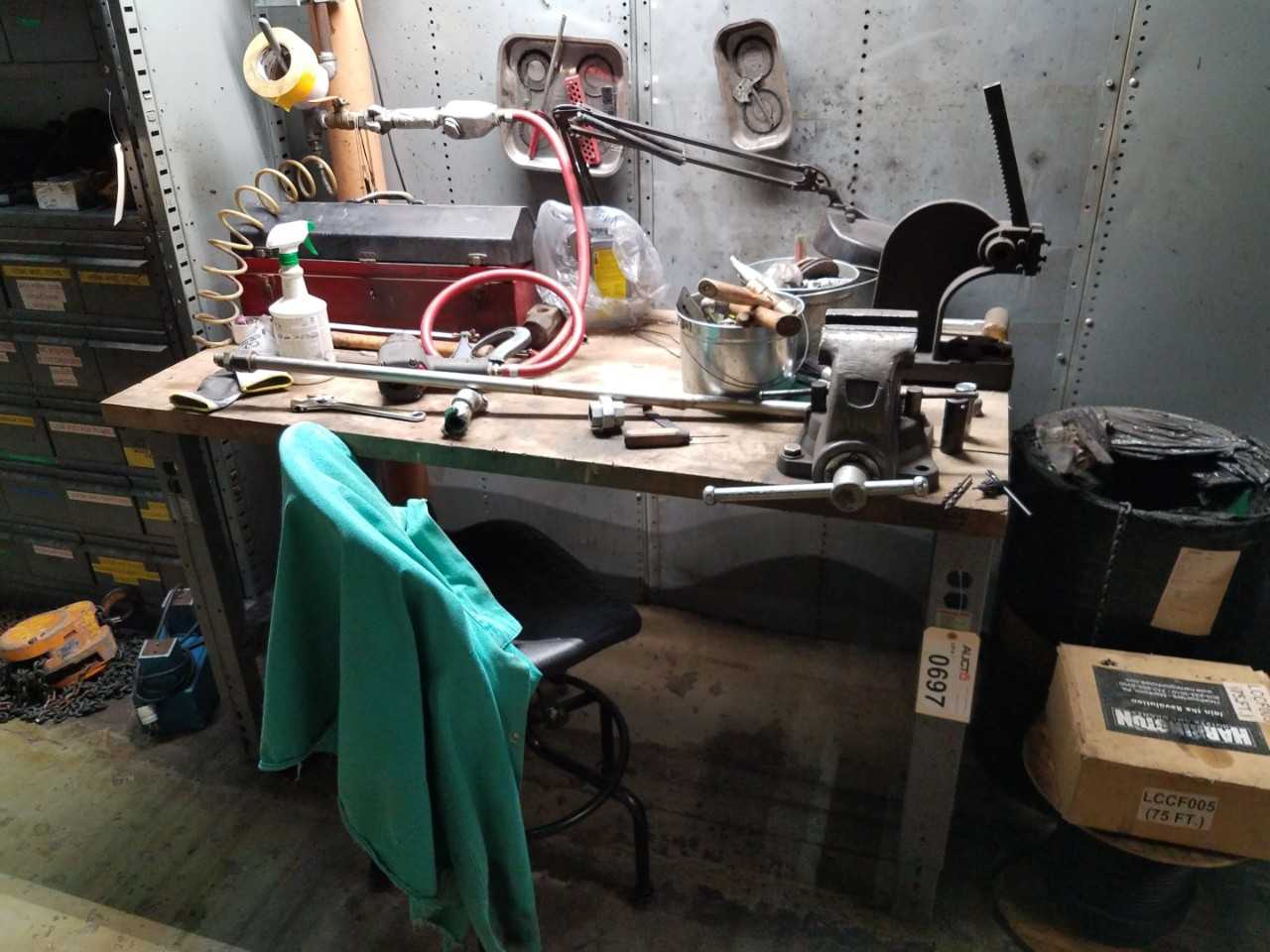 5' x 3' steel work bench with Wilton 4" vise and arbor press - MECHANICAL STAMPING PRESSES 5' x 3' steel work bench with Wilton 4" vise and arbor press - MECHANICAL STAMPING PRESSES