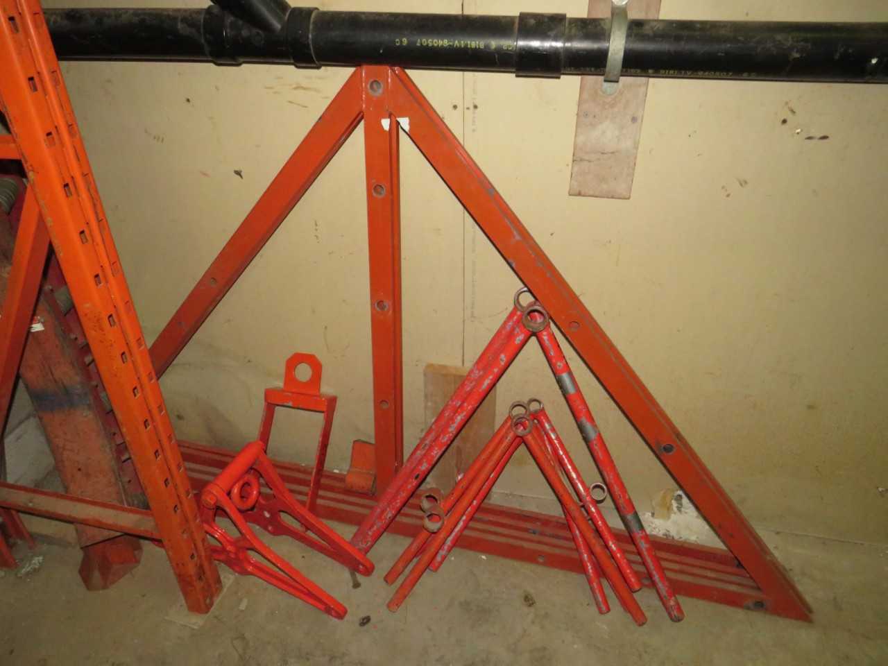 LOT OF ASSORTED FRAMES, BRACKETS & ACCESSORIES FOR CABLE ROLLER SHEAVES - TRAILER MOUNTED EQUIPMENT