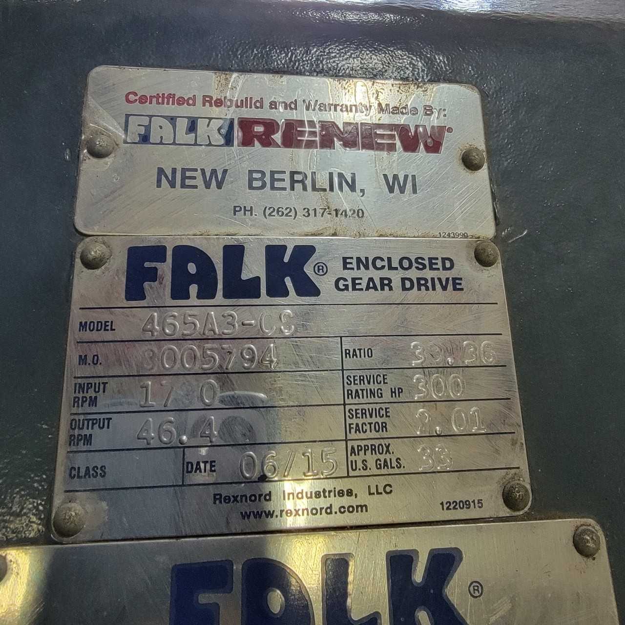 FALK 465A3-CS 300HP 38.36:1 ENCLOSED GEAR DRIVE - GEAR REDUCERS