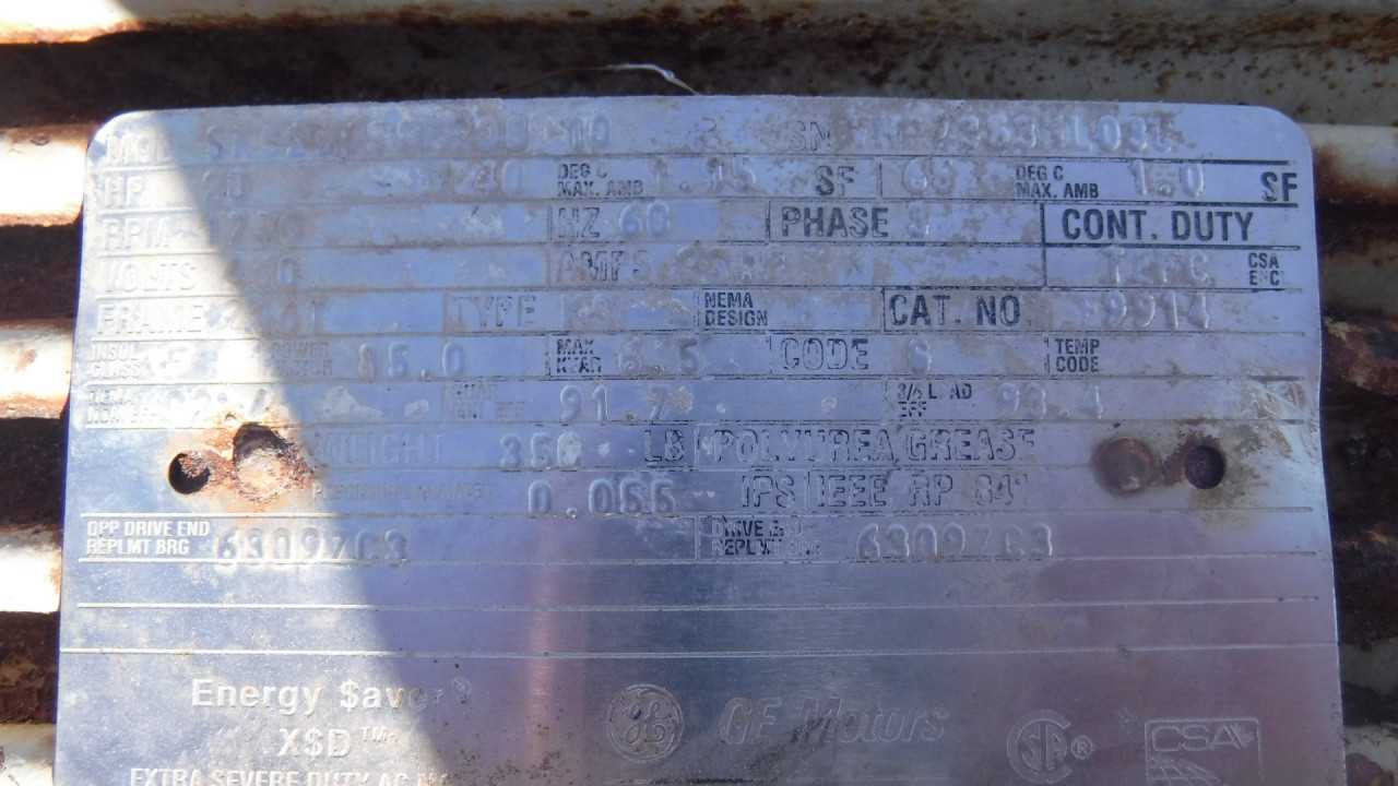 20 HP 1800 RPM 256T Frame GE Motor - ELECTRIC MOTORS
