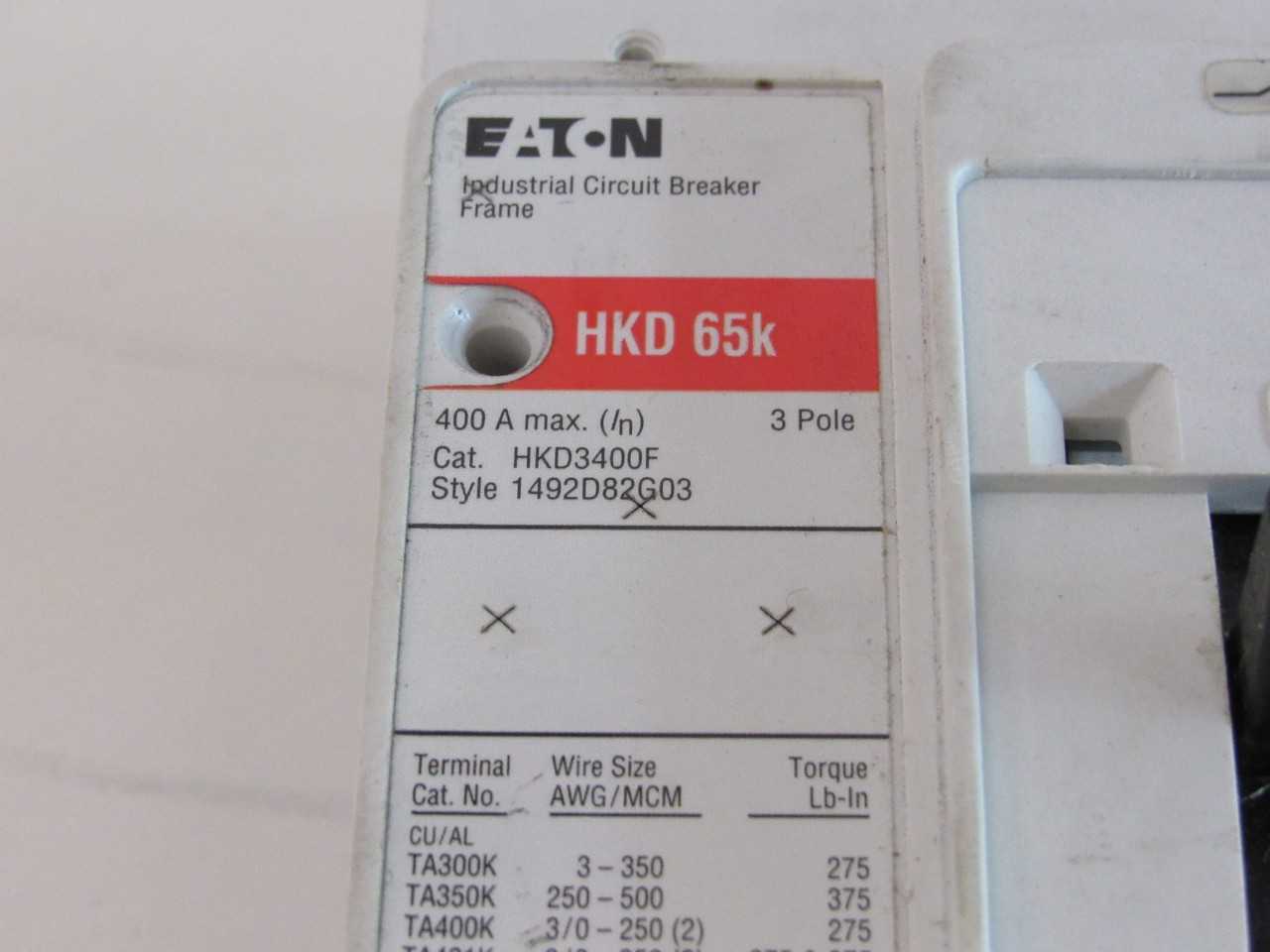 [SALVAGE - FOR PARTS ONLY] Eaton HKD3400F MCCB HKD 3P 400A - CIRCUIT BREAKERS