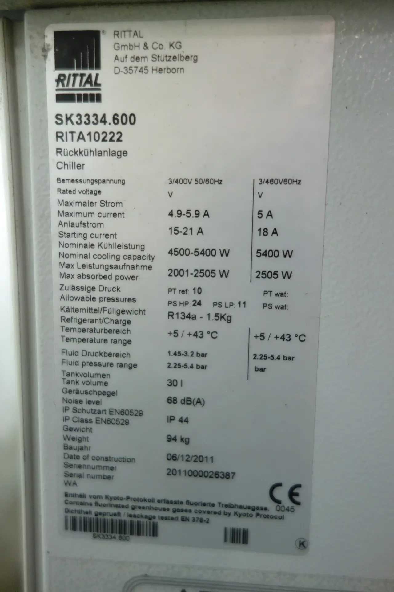 LOT OF 2 RITTAL SK3334.60 CHILLER - CONSTRUCTION