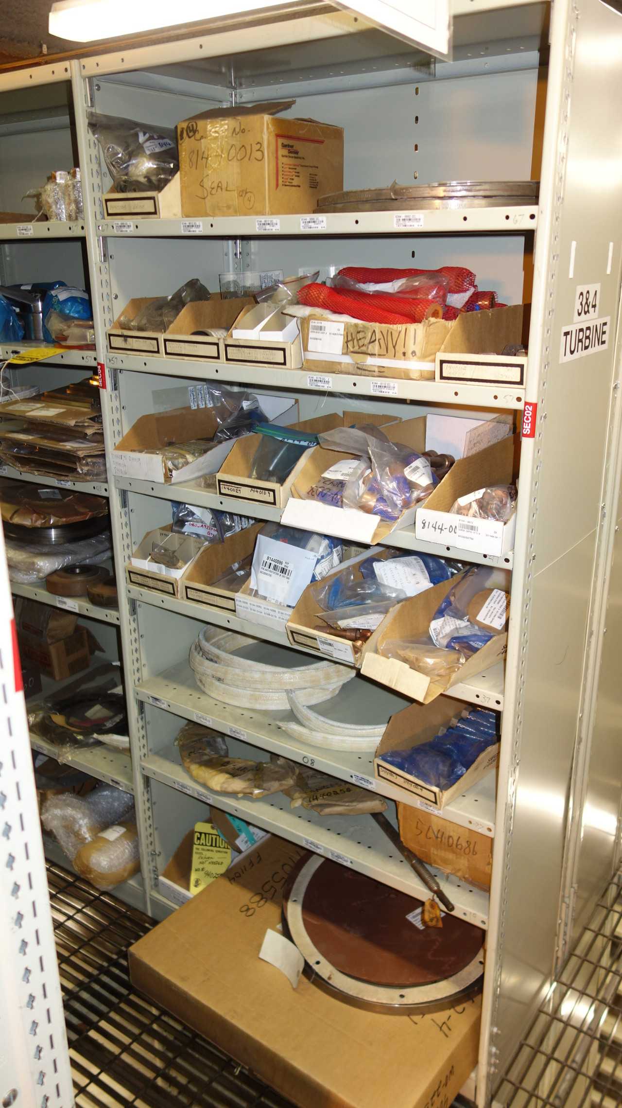 CONTENTS OF 4 SHELF COLUMNS, TURBINE PARTS - SHELVING