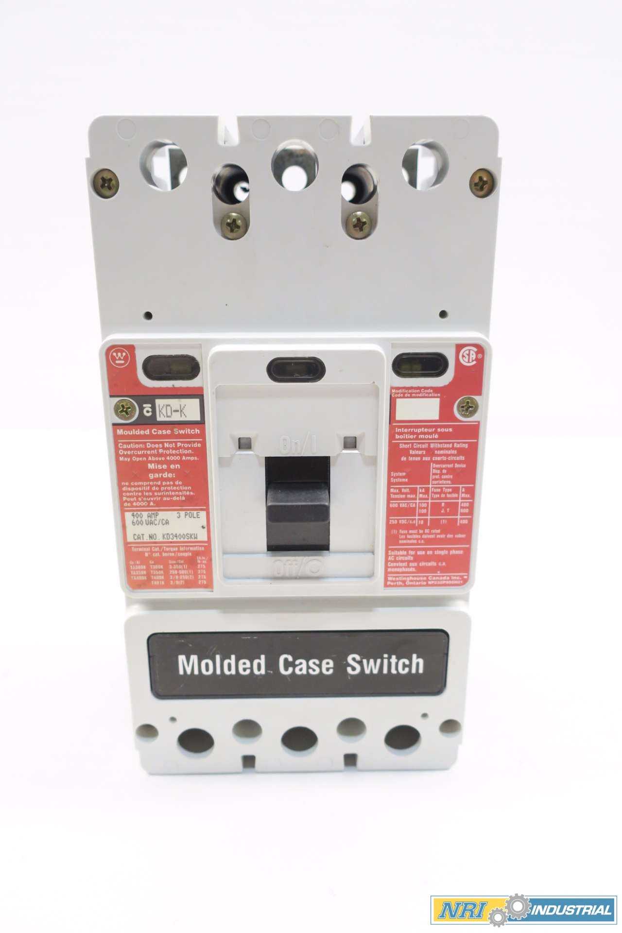 NEW WESTINGHOUSE KD3400SKW 3P 400A AMP 600V-AC MOLDED CASE SWITCH - CIRCUIT BREAKERS