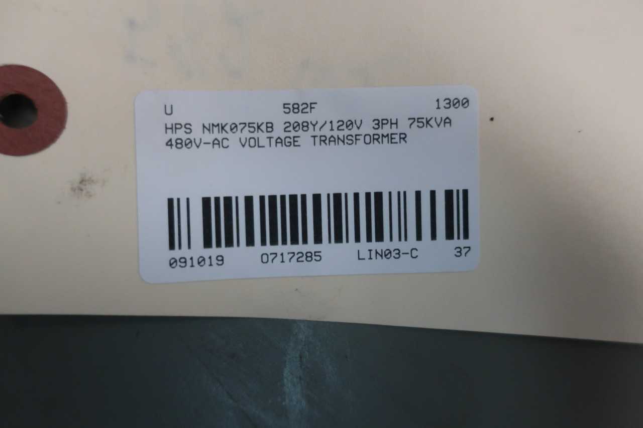 HPS NMK075KB VOLTAGE TRANSFORMER 208Y/120V 3PH 75KVA 480V-AC - CONTROL TRANSFORMERS