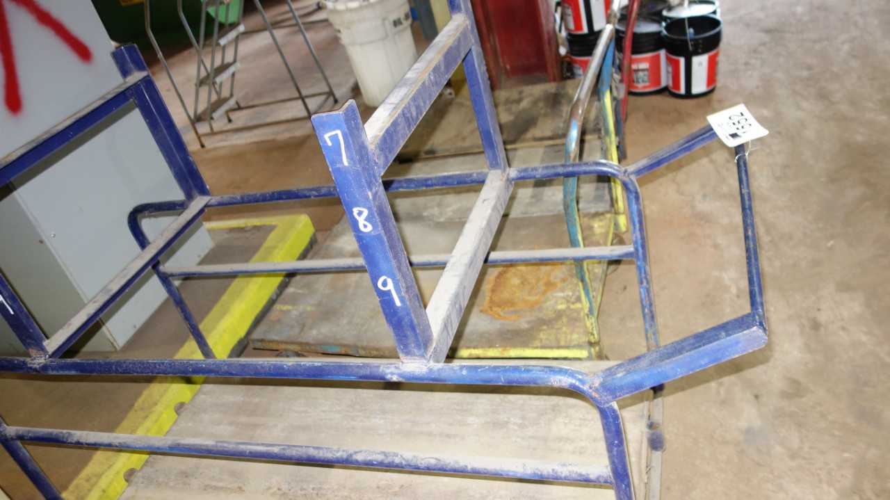 LOT OF ASSORTED CARTS, ICE MELT, GARBAGE CANS, CHAIRS - ROLLING CARTS