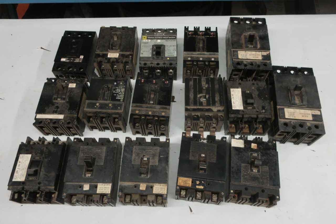 LOT OF 16 ASSORTED 3P CIRCUIT BREAKERS - CIRCUIT BREAKERS