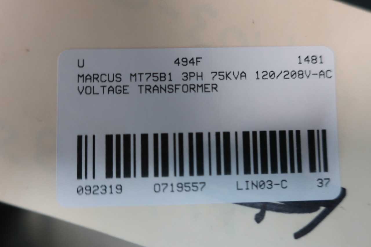 MARCUS MT75B1 TRANSFORMER 3PH 75KVA 120/208V-AC - CONTROL TRANSFORMERS