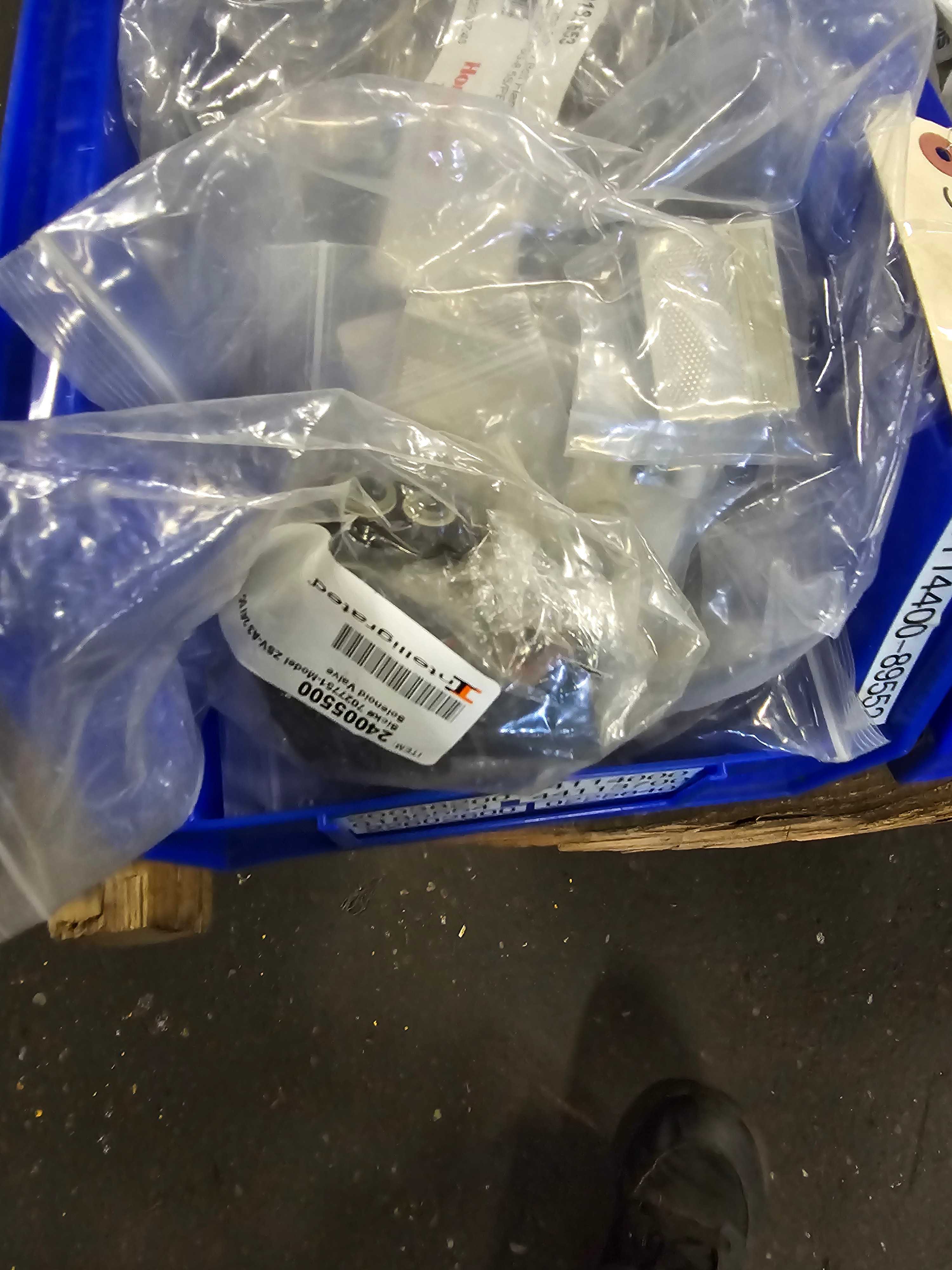 BLUE BINS OF SICK PARTS & CABLES - QTY 2 - INDUSTRIAL PARTS