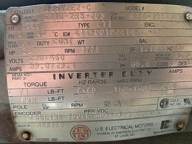 25 HP 1800 RPM 284T Frame US Electric Motor - ELECTRIC MOTORS