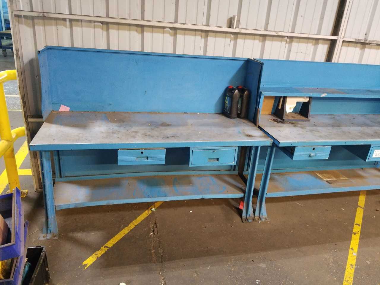2 BLUE STEEL TOOL ROOM TABLES WITH BENCH VISE - MISCELLANEOUS