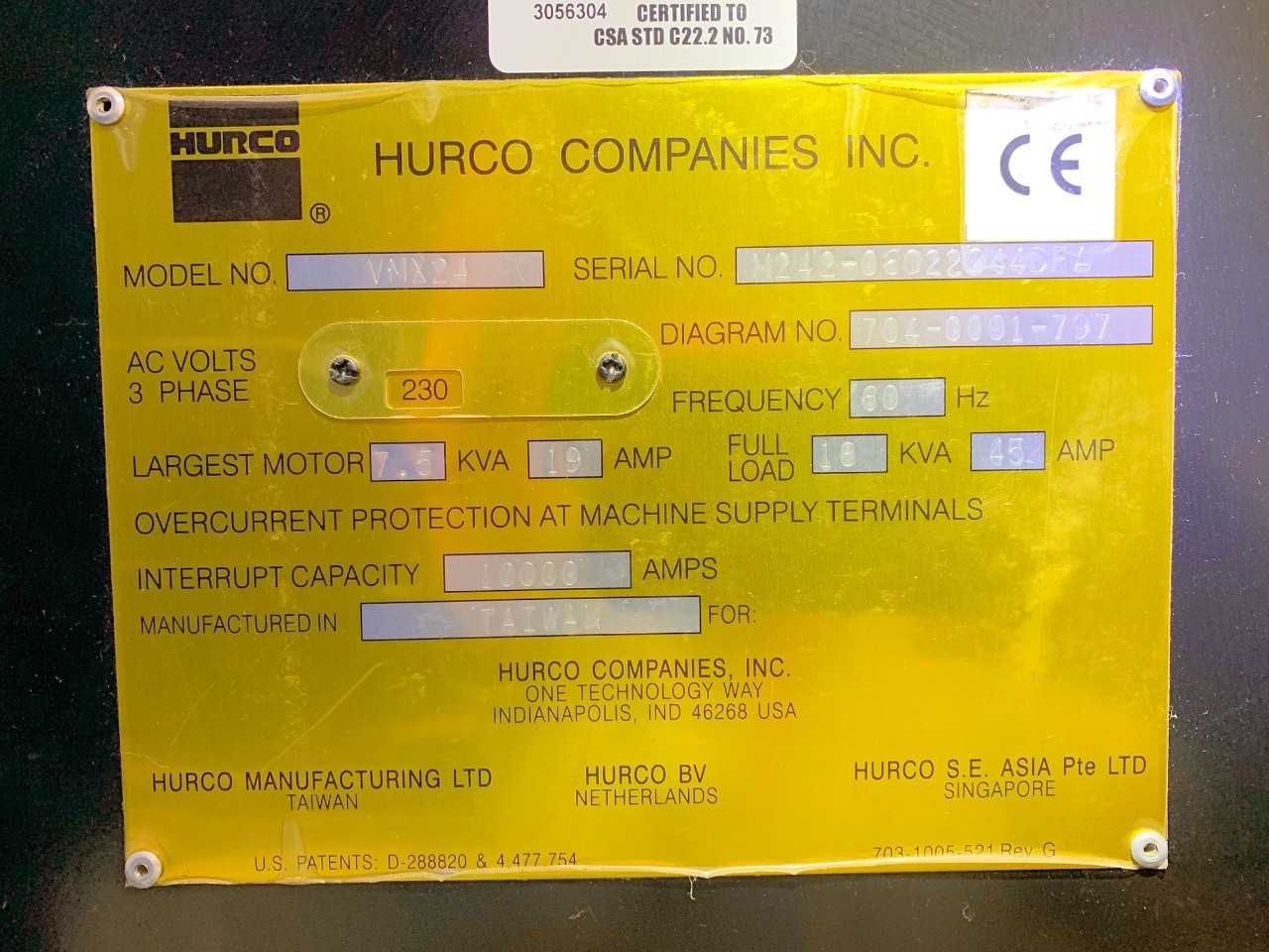 Hurco Model VMX24, CNC Vertical Machining Center, S/n H-20602 (2004), 24-Automatic Tool Changer, Hurco Ultimax CNC Controller, Nikken Auto 4th Axis and Manual 5th Axis - CNC MACHINING CENTERS
