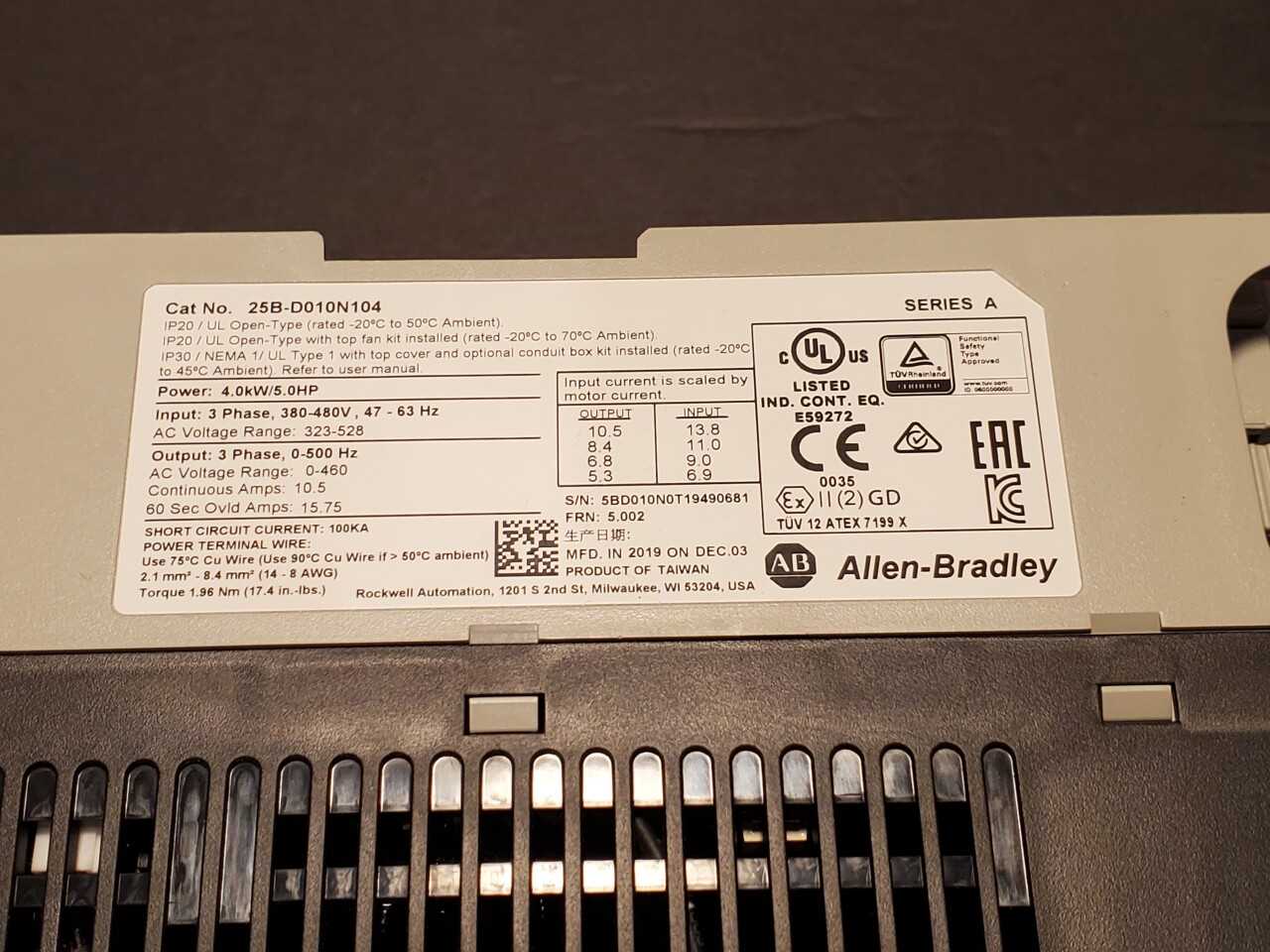 Allen Bradley PowerFlex 525 25B-D010N104 - MOTOR DRIVES
