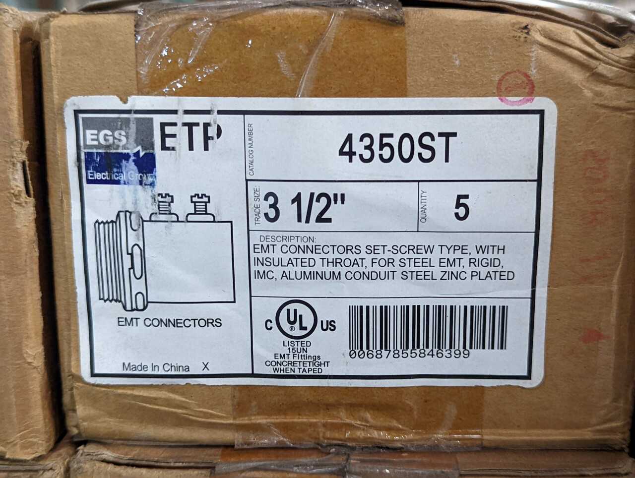 [EGS - 10 Cases of 5] "4350ST" 3.5in Insulated EMT Connectors - ELECTRICAL COMPONENTS