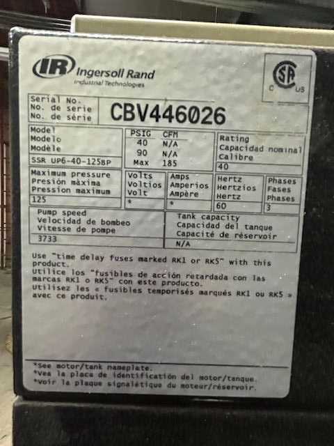 INGERSOLL RAND SSR UP6-40-125BP COMPRESSOR - AIR COMPRESSORS