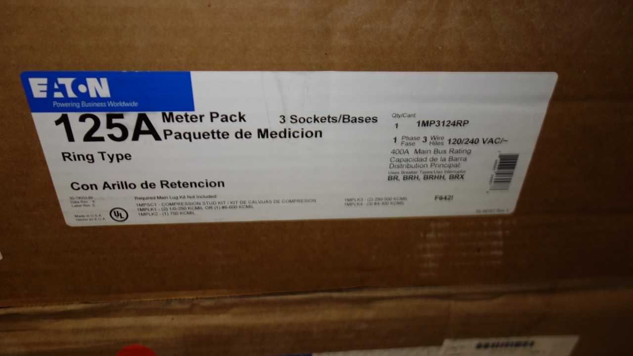 EATON 1MP3121RP 125A 3 SOCKET/BASE METER PACK PANEL - INDUSTRIAL PARTS