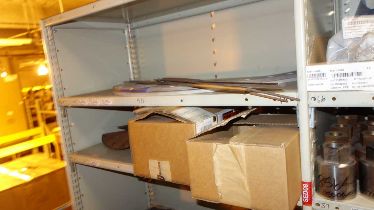 CONTENTS OF 4 SHELF COLUMNS, TURBINE PARTS - SHELVING