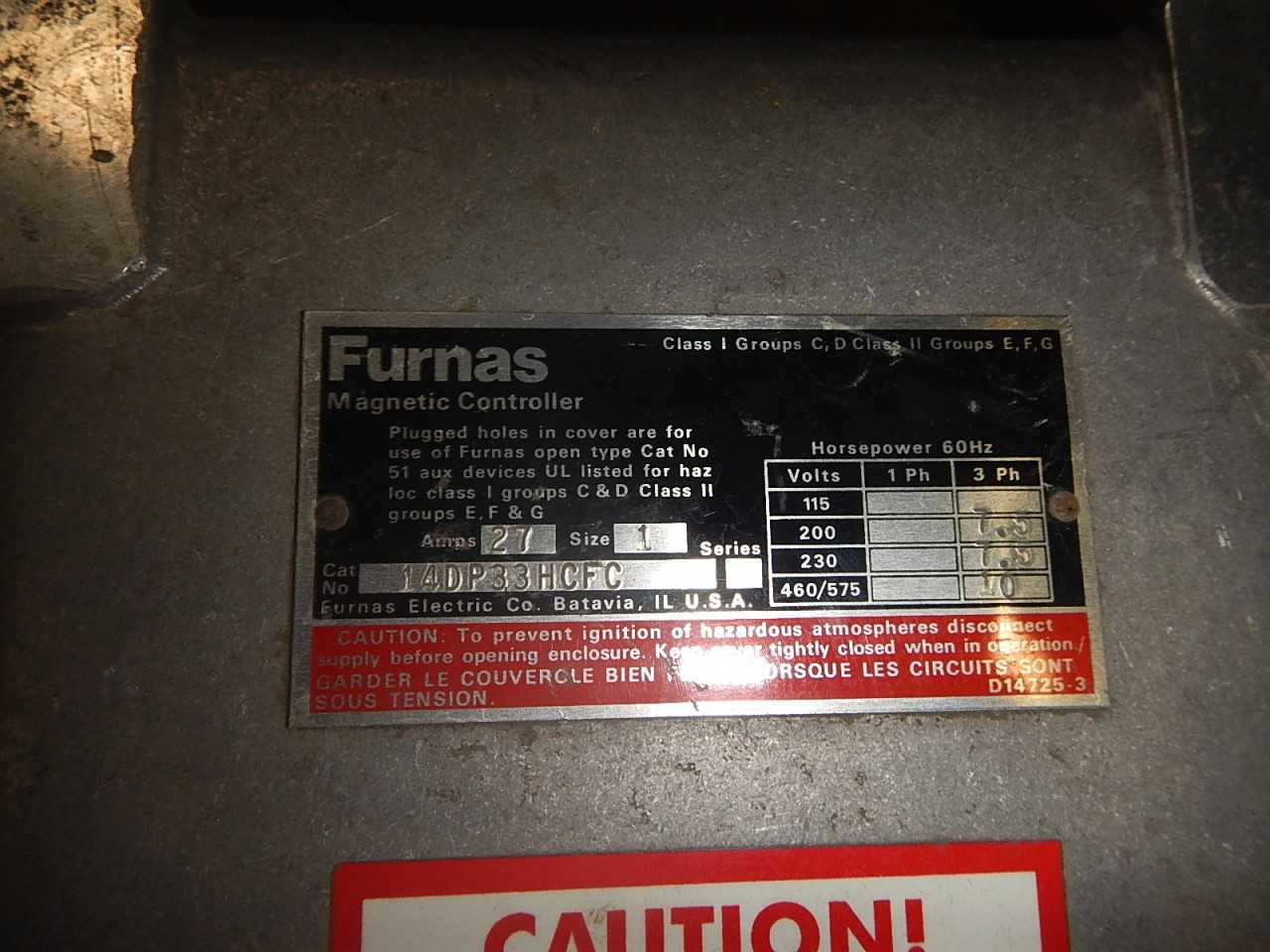 10 HP Furnas Magnetic Starter Size 1 Explosion Proof - MOTOR STARTERS