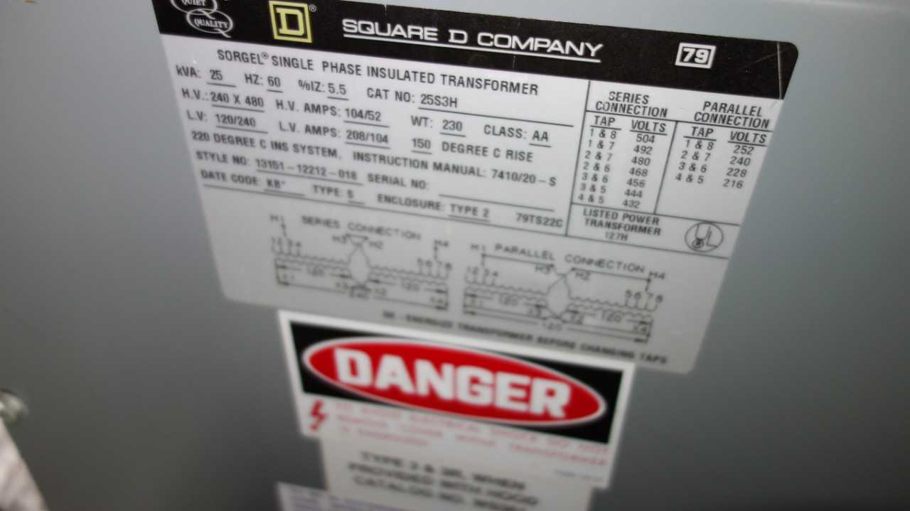 SQUARE D 25S3H 25KVA 480/120V-AC TRANSFORMER - CONTROL TRANSFORMERS