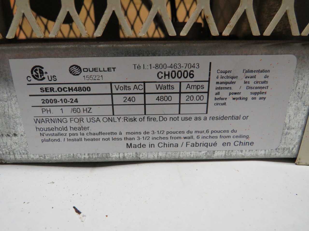 LOT OF 3 HEATING DEVICES - 2X OUELLET CH003, 1X NORDIK HFQ15 - INDUSTRIAL PARTS