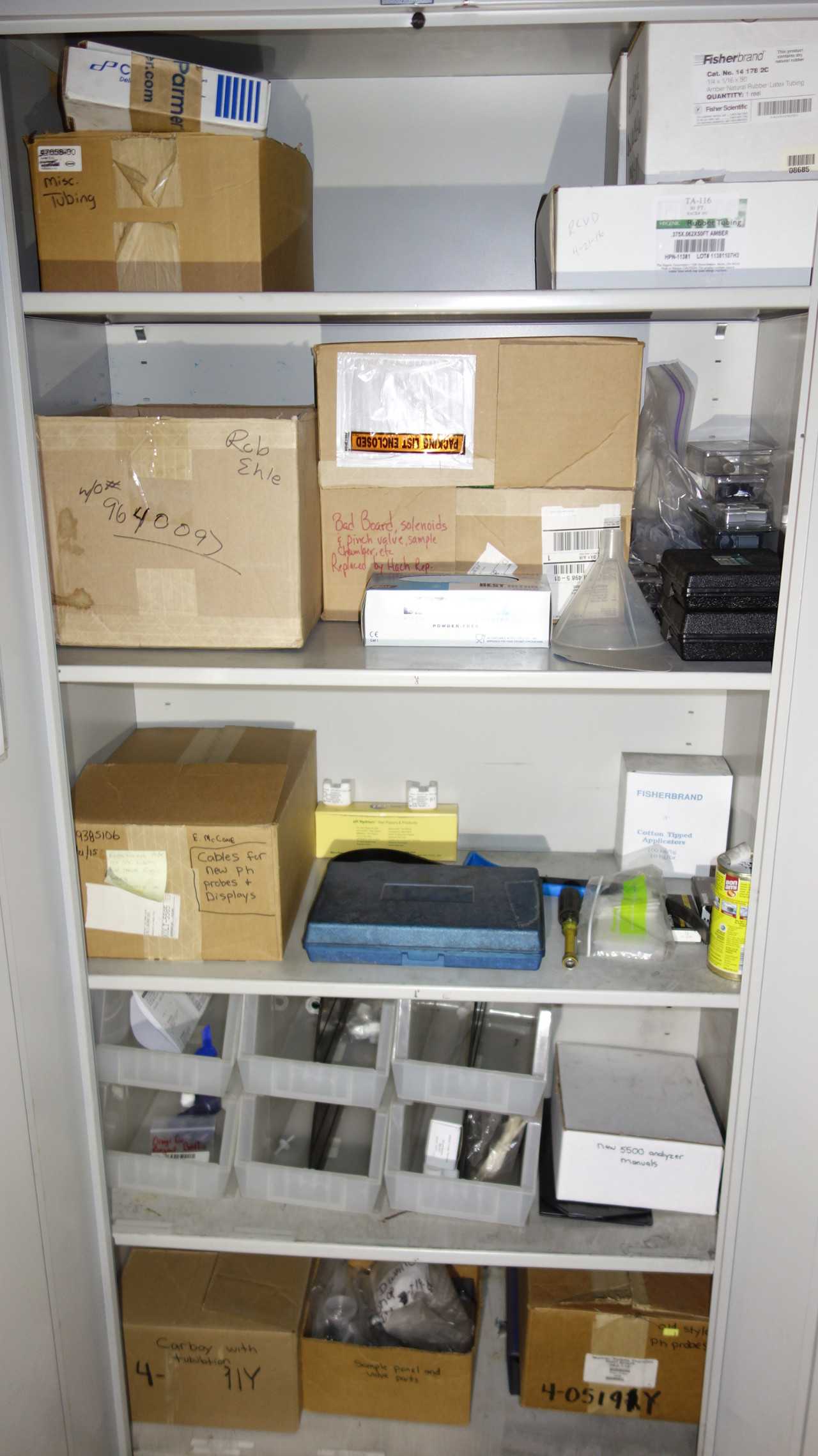 CABINET AND ROLLING DESK WITH CONTENTS, LAB PARTS - PLANT & FACILITY