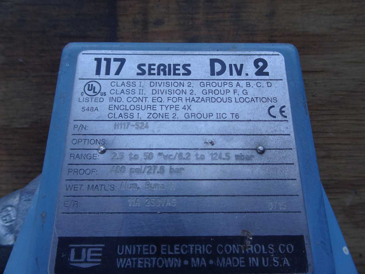 United Electric H117-524 Pressure controller - AUTOMATION & CONTROLS
