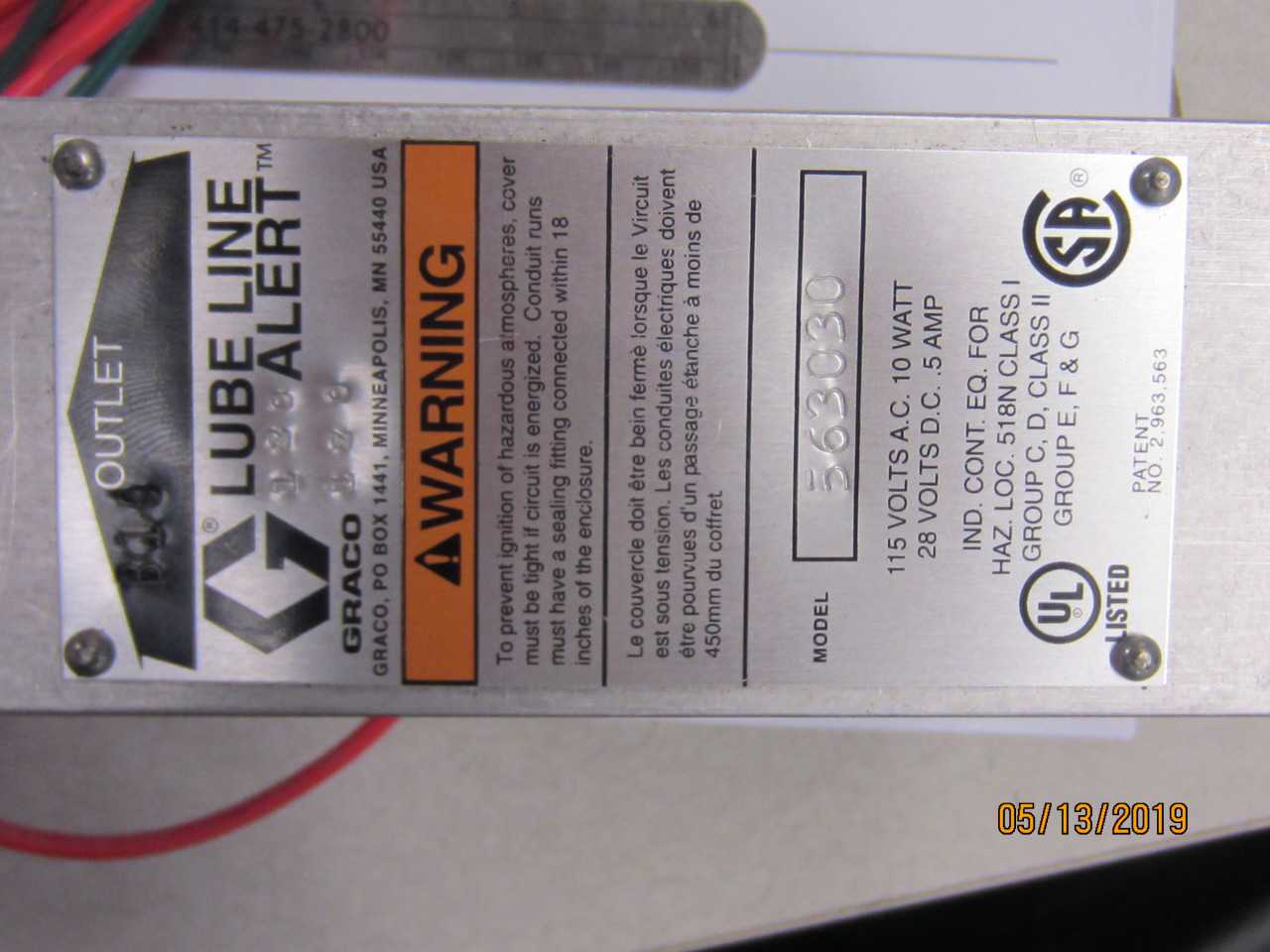 Lot of 2 Switch, Lube Line Alert,1/4" OD Tubing - MACHINING ACCESSORIES & TOOLING