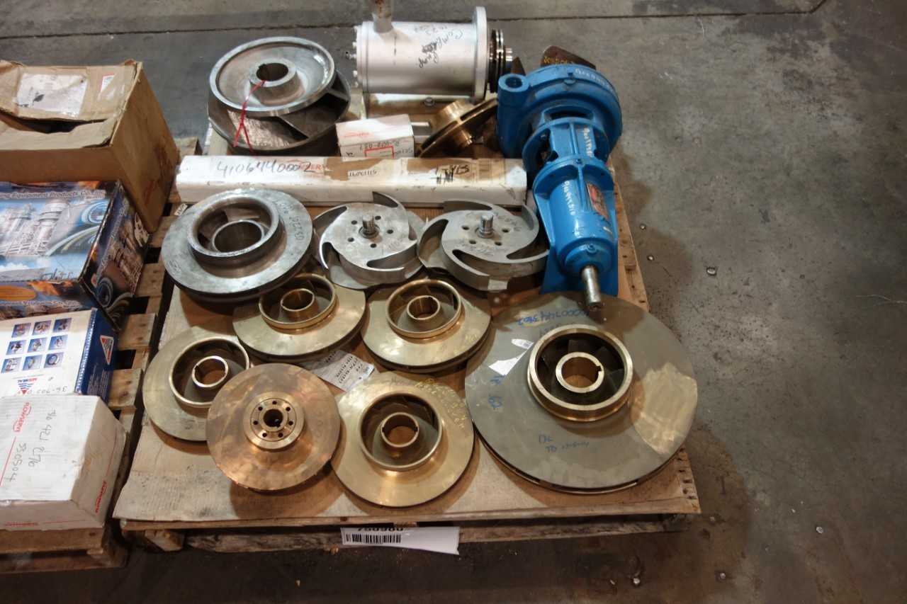 2 PALLETS OF ASSORTED IMPELLERS, PARTS, PUMPS MISC - ELECTRIC POWER TOOLS