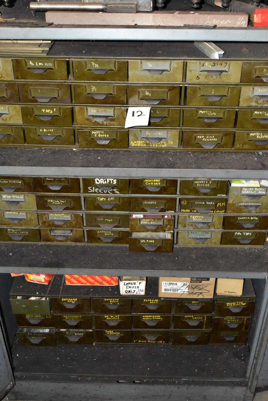 Two (2) Storage cabinets with contents including misc tooling and drawers with contents including miscellaneous taps and drill bits - ELECTRIC POWER TOOLS