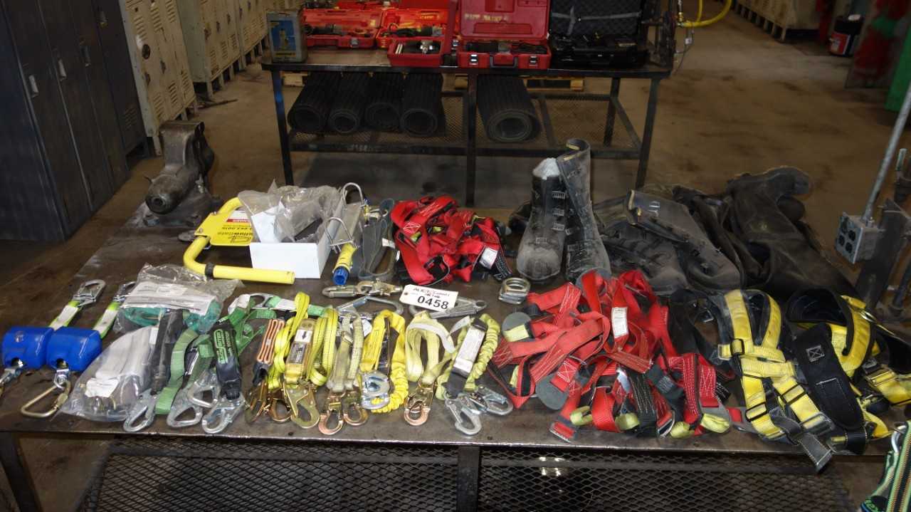 CONTENTS OF TABLE FALL PROTECTION HARNESSES LANYARDS SAFETY GATE ASSORTED RUBBER BOOTS - SAFETY EQUIPMENT