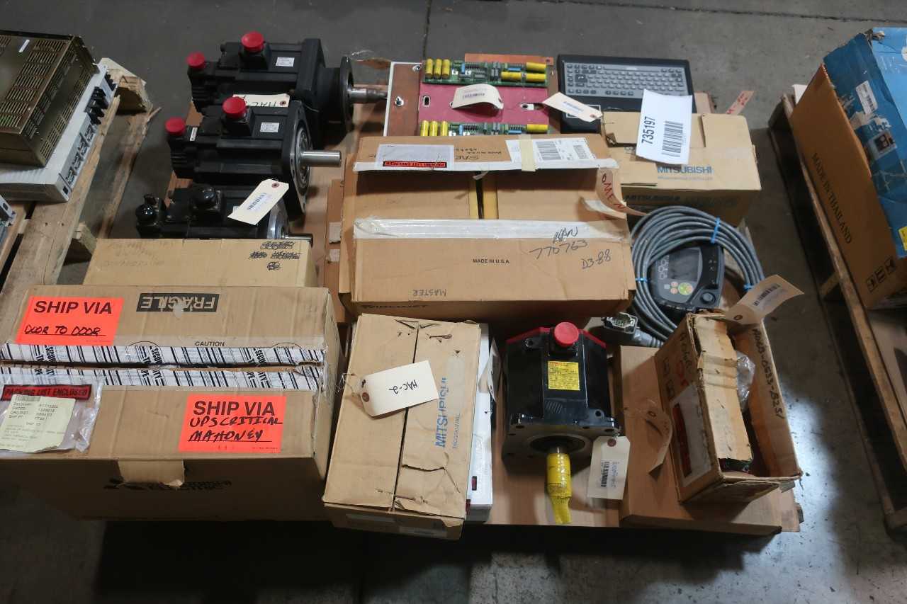 1 PALLET OF ASSORTED AUTOMATION AND CONTROLS, SERVO MOTORS, SERVO DRIVES, FANUC, YASKAWA, - SERVO