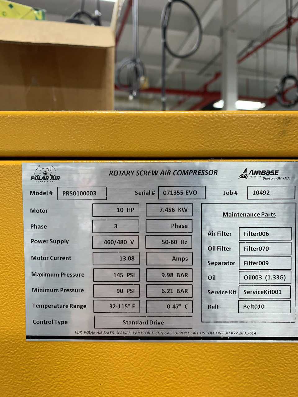Eaton Polar Air Model PRS 0100003 Rotary Screw Compressor - AIR COMPRESSORS