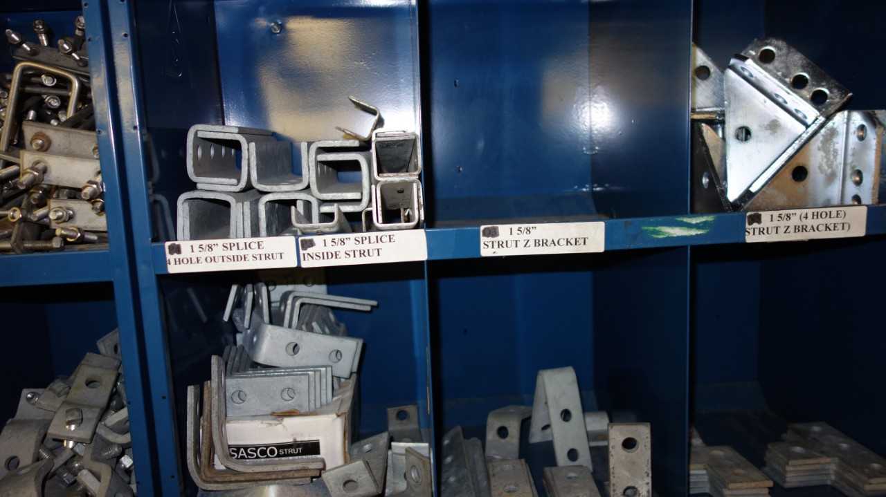 CONTENTS OF 4X STACKED PIGEON HOLE CABINET, ASSORTED ELECTRICAL CONDUIT - ELECTRICAL COMPONENTS