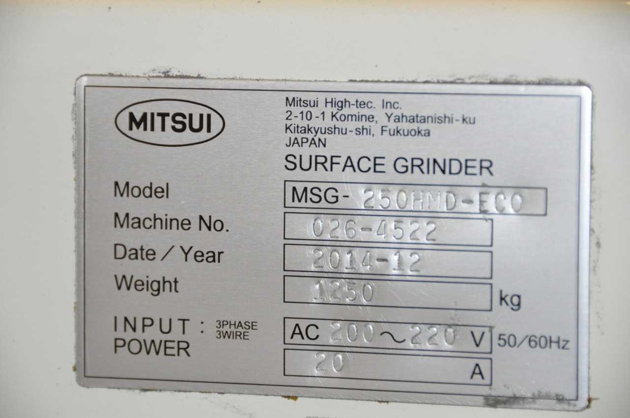 MITSUI MSG-250HMD-ECO, 8" x 16" Fully Automatic Surface Grinder - GRINDING MACHINES