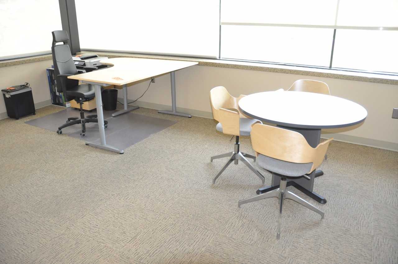 Lot-Desk, Chair, (3) File Cabinets, (1) 2-Door Cabinet, Round Table and (7) Chairs - MISCELLANEOUS
