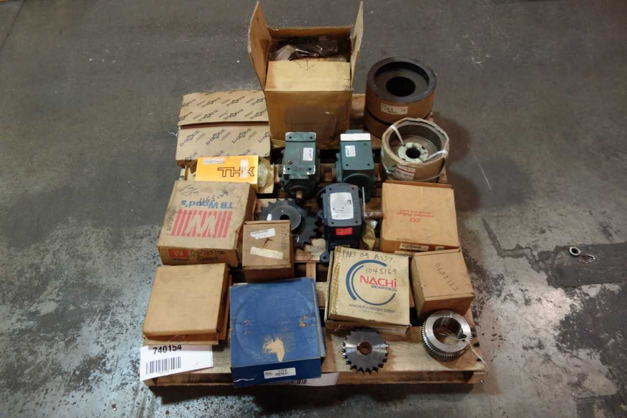 1 PALLET OF ASSORTED BEARINGS, CHAINS, GEAR REDUCERS- DODGE, NACHI, FALK - GEAR REDUCERS