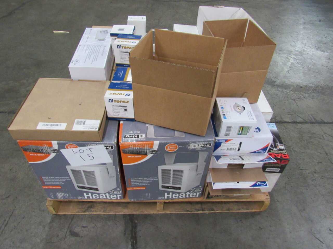 Pallet of 353x Assorted Lights, LEDs, Heaters, Electrical Conduit/Fittings, Cables & Thermostats - LIGHTING