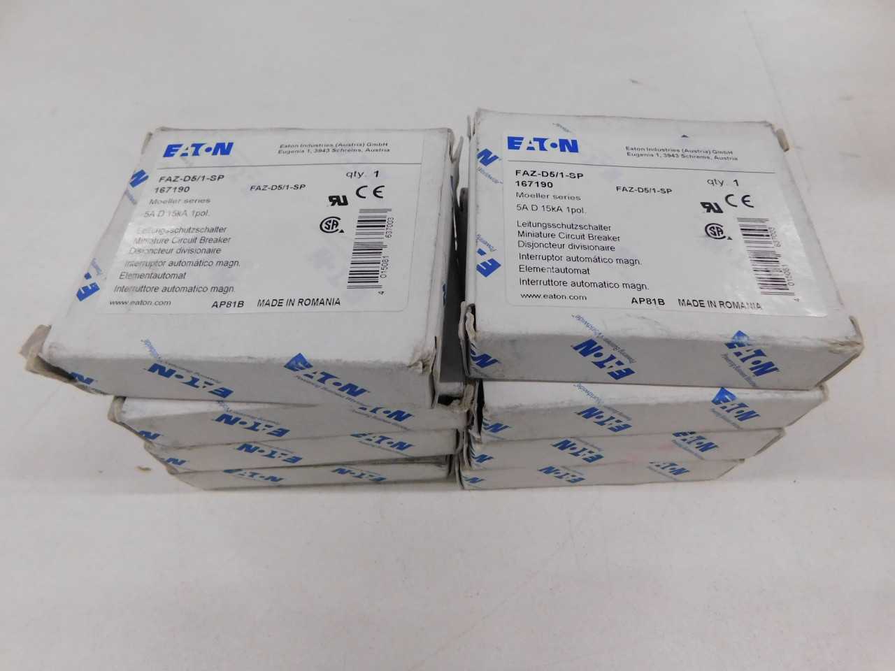 Lot of Quantity 8x FAZ-D5/1-SP Din Rail Breakers - VALVES
