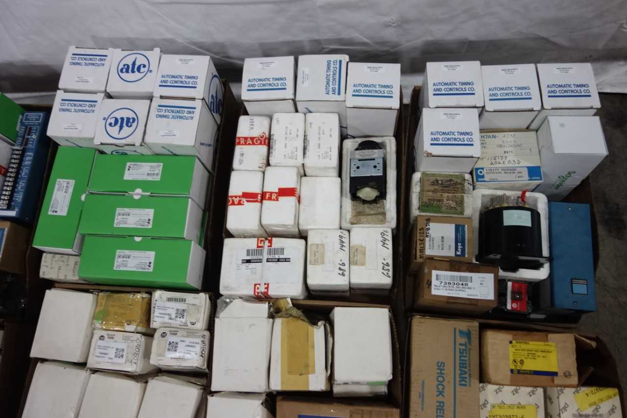 5 PALLETS OF ASSORTED RELAYS, COUNTERS AND TIMERS - ELECTRICAL COMPONENTS