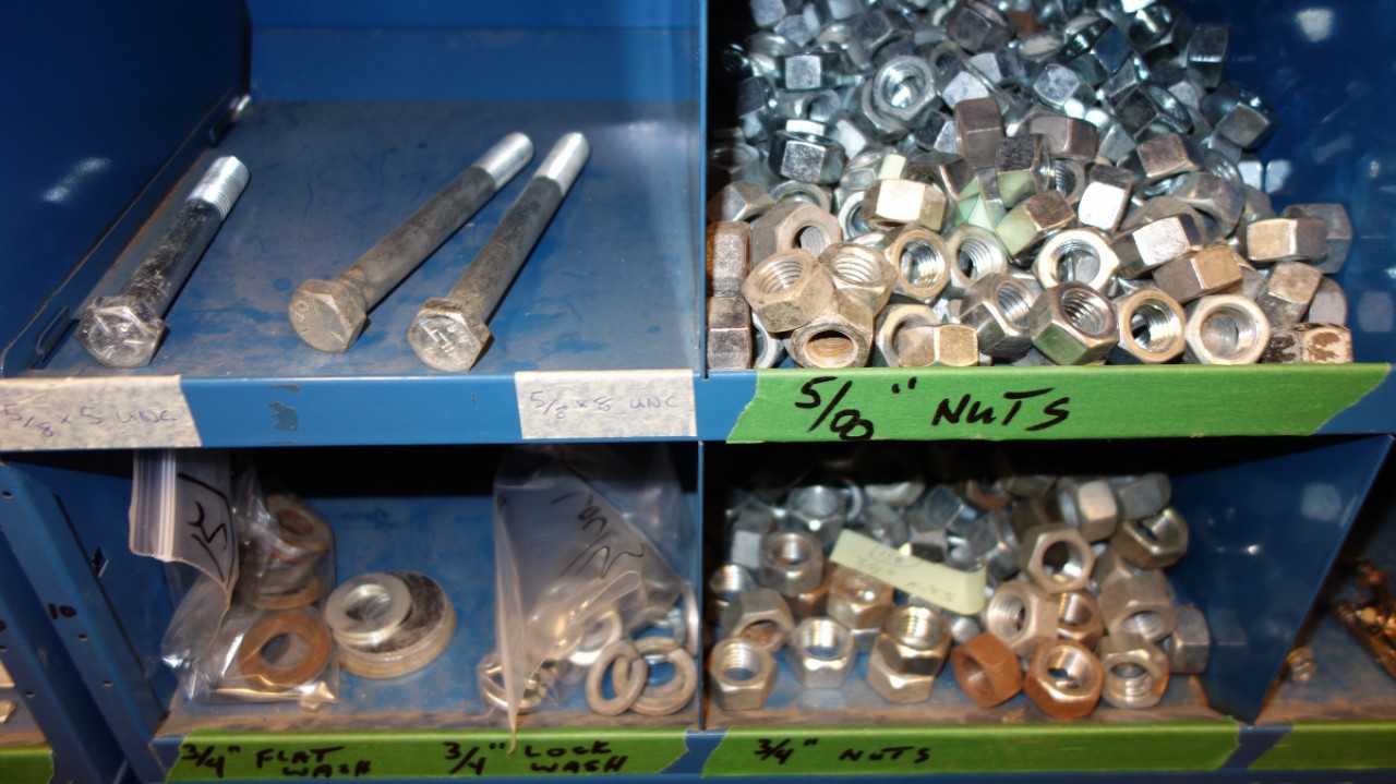 CONTENTS OF 4X STACKED PIGEON HOLE CABINET, ASSORTED STEEL HARDWARE - INDUSTRIAL PARTS