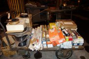 CART OF ASSORTED WELDING RODS, ELECTRODES, ESAB - WELDING EQUIPMENT
