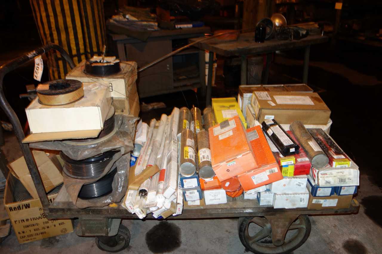 CART OF ASSORTED WELDING RODS, ELECTRODES, ESAB - WELDING EQUIPMENT
