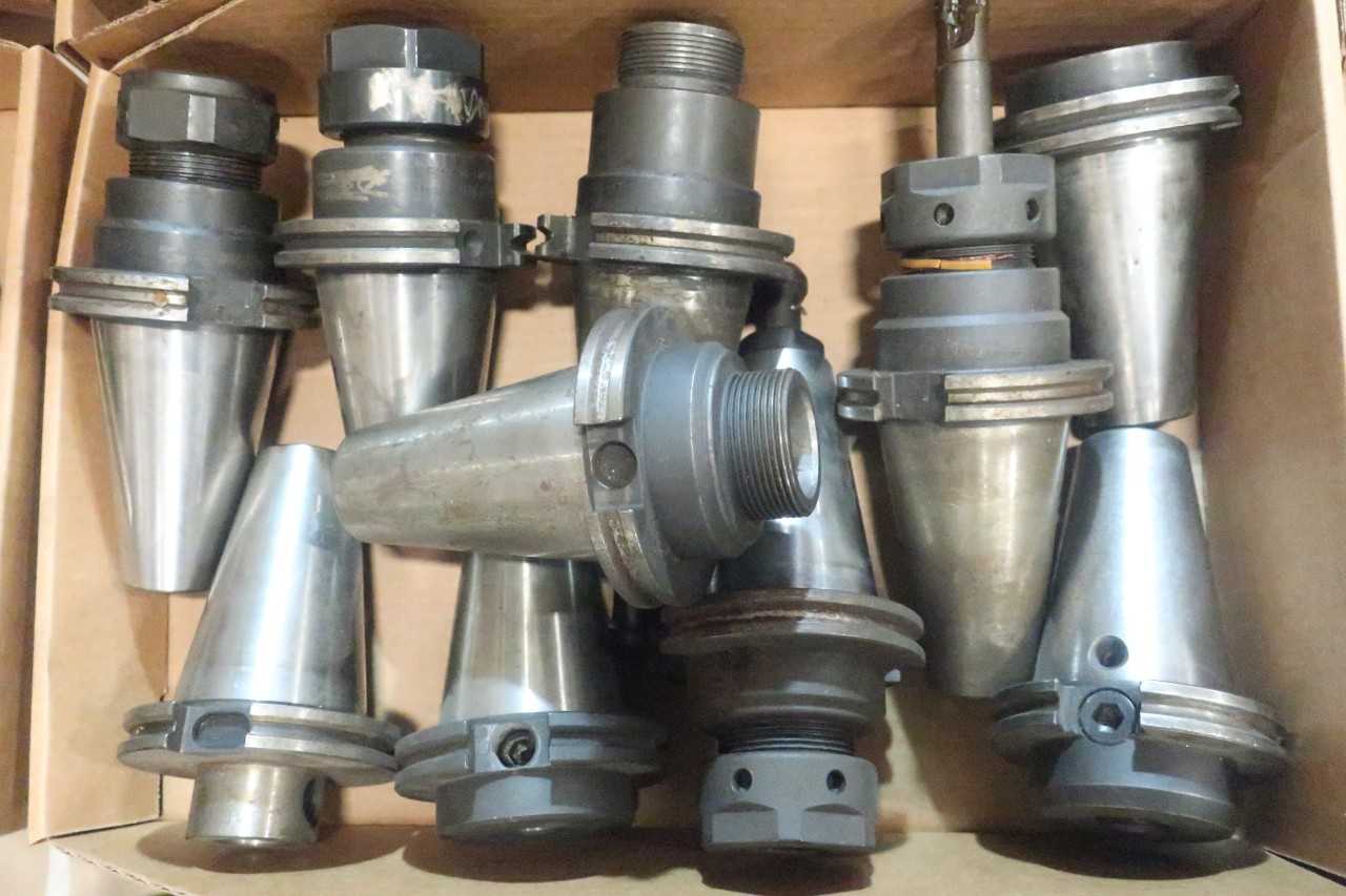 LOT OF ASSORTED CAT50 TOOL HOLDERS WITH ATTACHMENTS - ELECTRIC POWER TOOLS