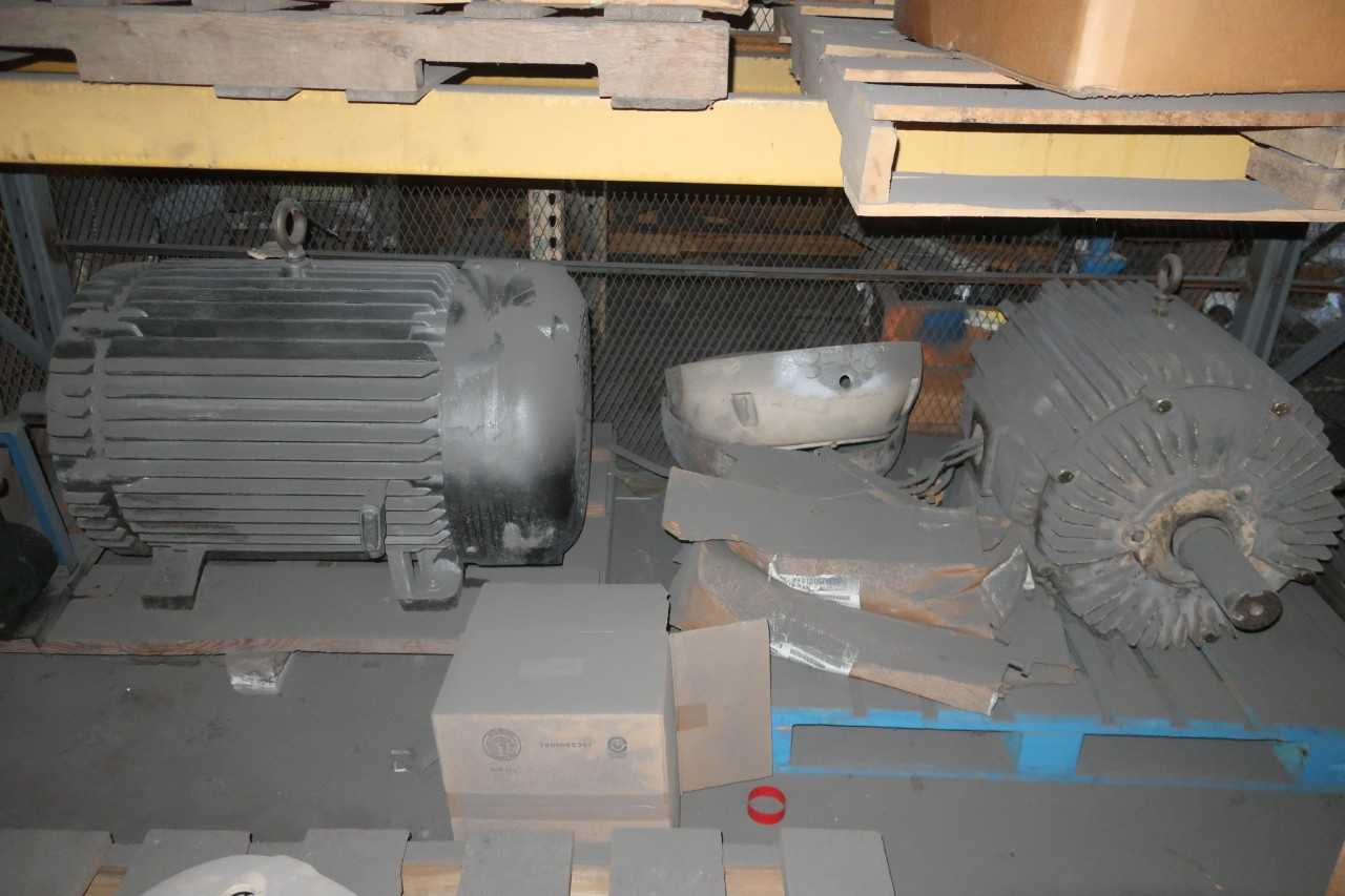 CONTENTS OF 1X SECTIONS OF PALLET RACKING, AC-MOTORS, ACTUATOR, VALVES, BALDOR, ABB - ELECTRIC MOTORS