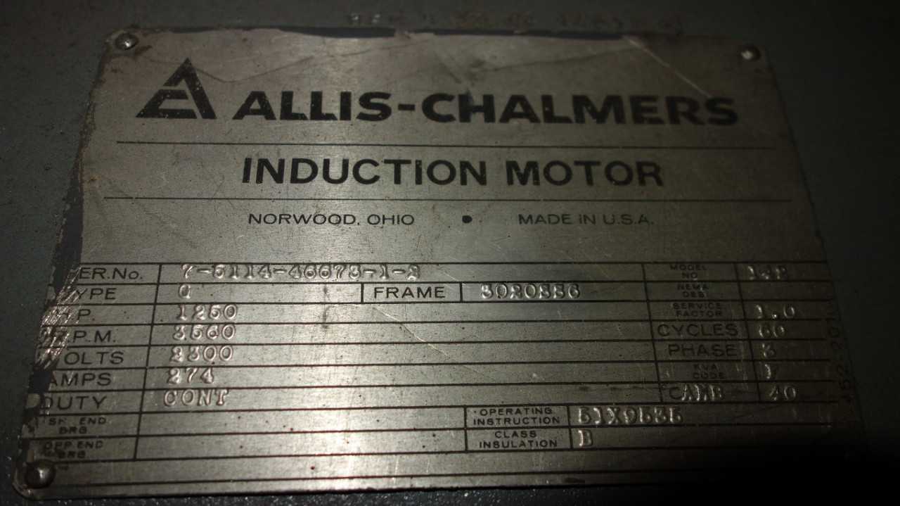 ALLIS CHALMERS TYPE G 1250HP AC MOTOR 2300V 3020SS6 - MISCELLANEOUS