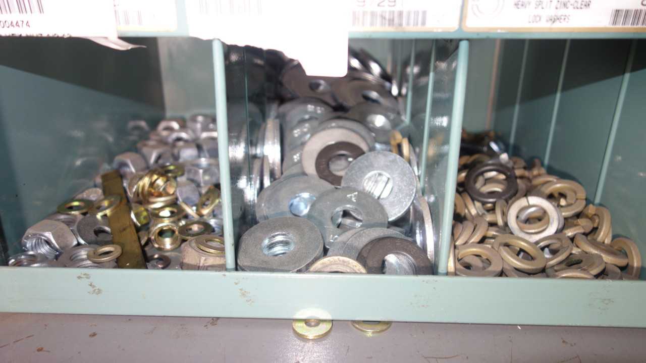 LOT OF 2 PIGEON HOLED CABINETS WITH CONTENTS - TOOL STORAGE