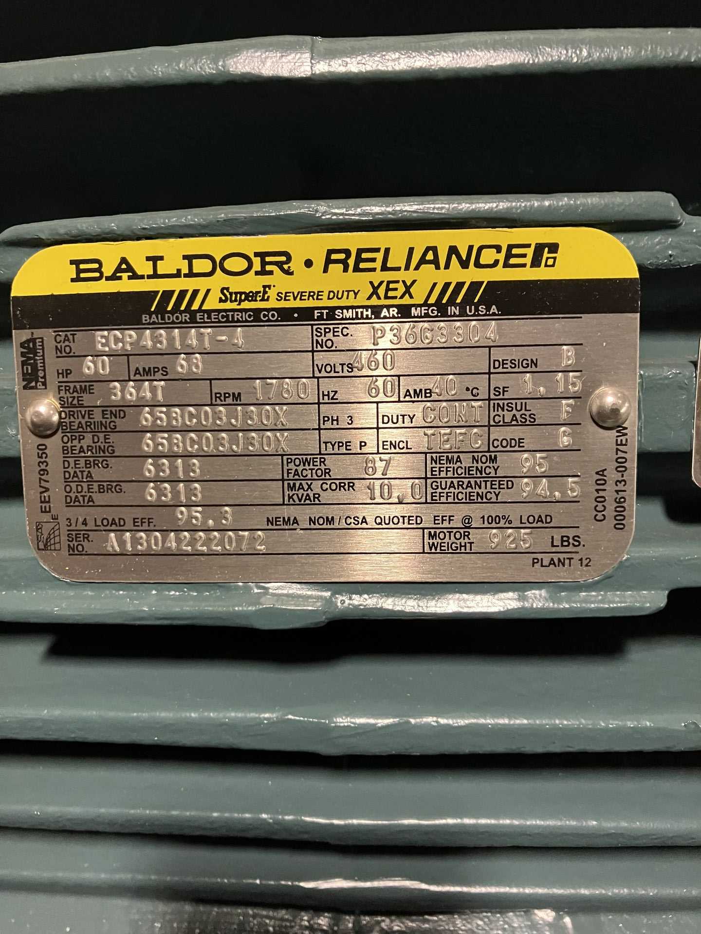 BALDOR RELIANCE SUPER-E SEVERE DUTY XEX ELECTRIC MOTOR - ELECTRIC MOTORS
