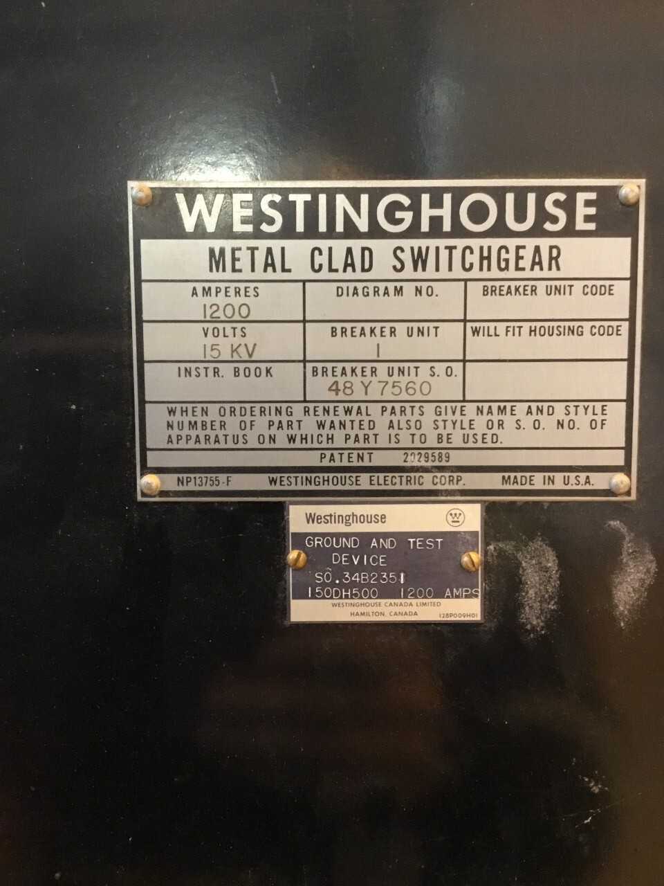Lot of 2 Westinghouse Ground Trucks - CIRCUIT BREAKERS