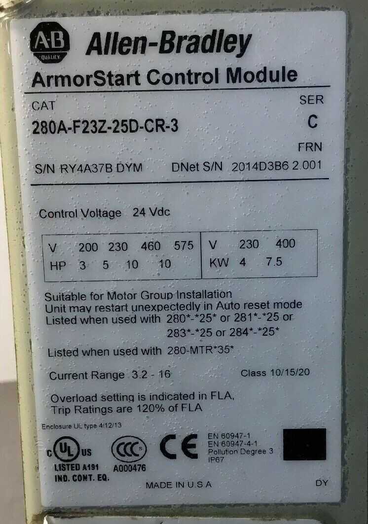 Allen Bradley 280A-F23Z-25D-CR-3 ArmorStart Control Mod with 280A-FN-25-C Base - Used - Bench Tested - AUTOMATION & CONTROLS