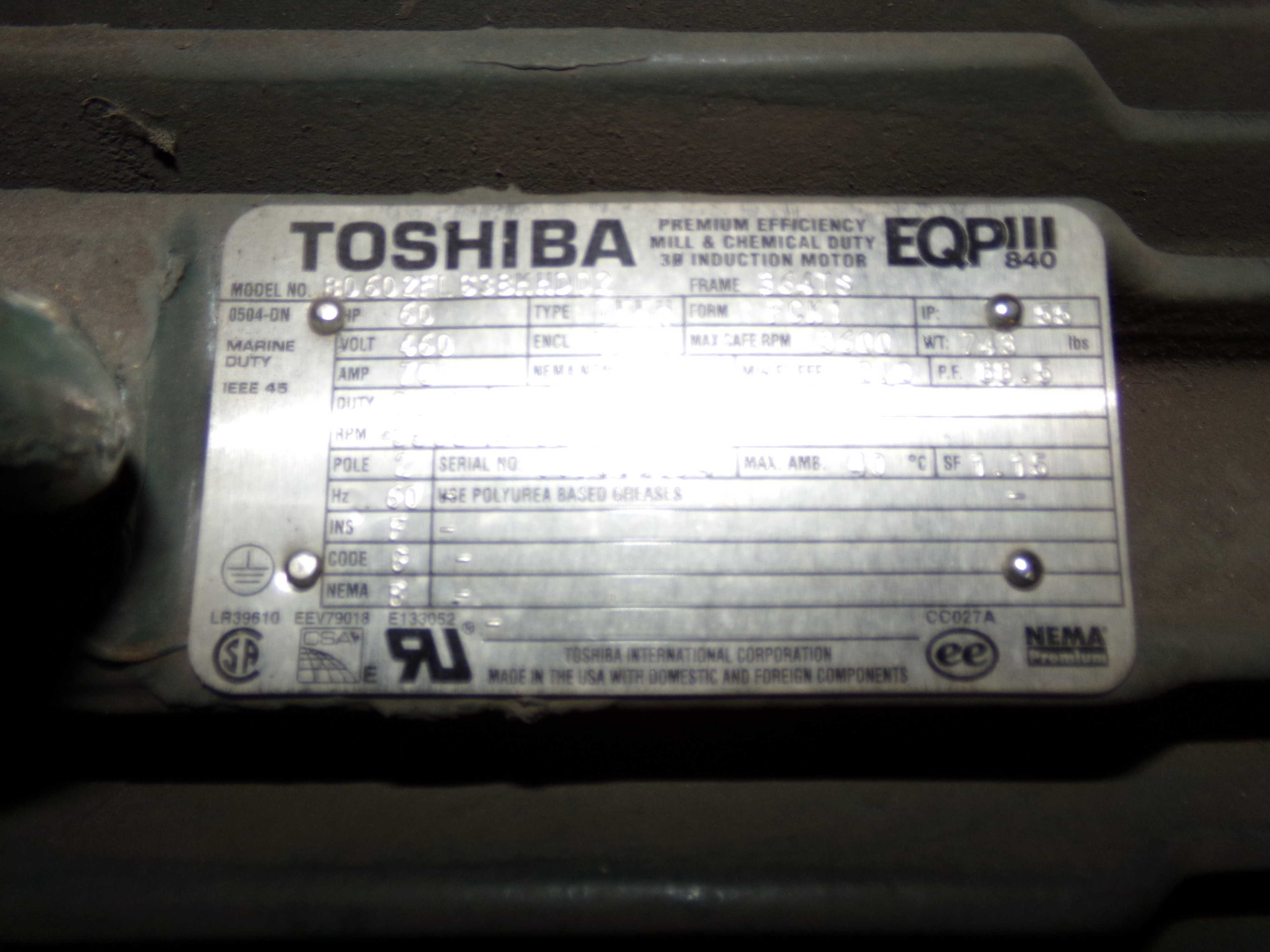 2011 TOSHIBA B0602FLG3BMHD02 ELECTRIC MOTOR - ELECTRIC MOTORS